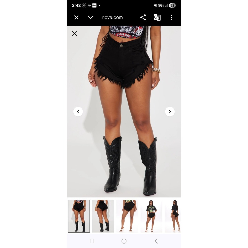 Fashion Nova Denim Shorts Black Frayed Fringe Distressed High - Picture 9 of 10